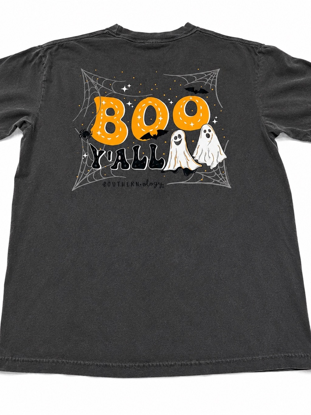 Women’s  'Boo Y'all' Halloween Tee - Charcoal with Orange & White Graphics